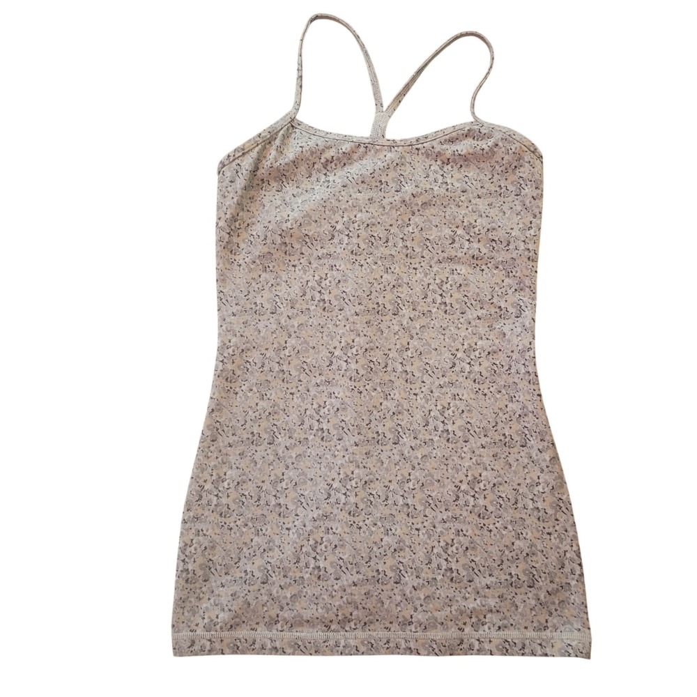 Lululemon Power Y Tank Top Built In Bra Gray Yellow‎ Floral Abstract Racerback 4